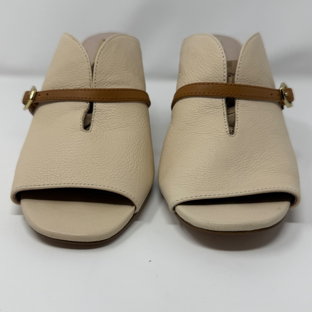 Louise et Cie Cream Leather Block Heel Mules Sandals Tan‎ Buckle 7.5M 38